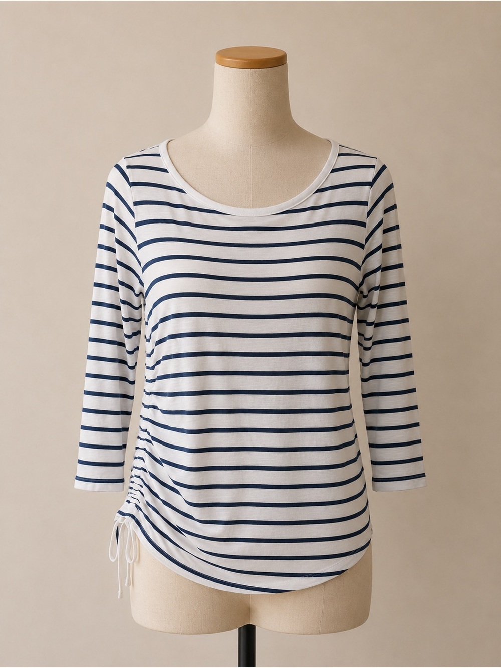 White House Black Market Navy and White Striped Scoop-Neck Top